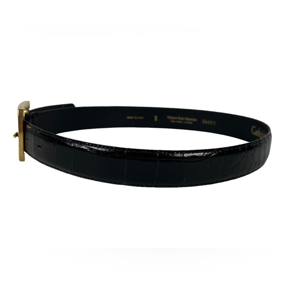 Garfinckel's Small Alligator Grain Steerhide Belt Made in USA Gold Tone Buckle - Picture 3 of 14